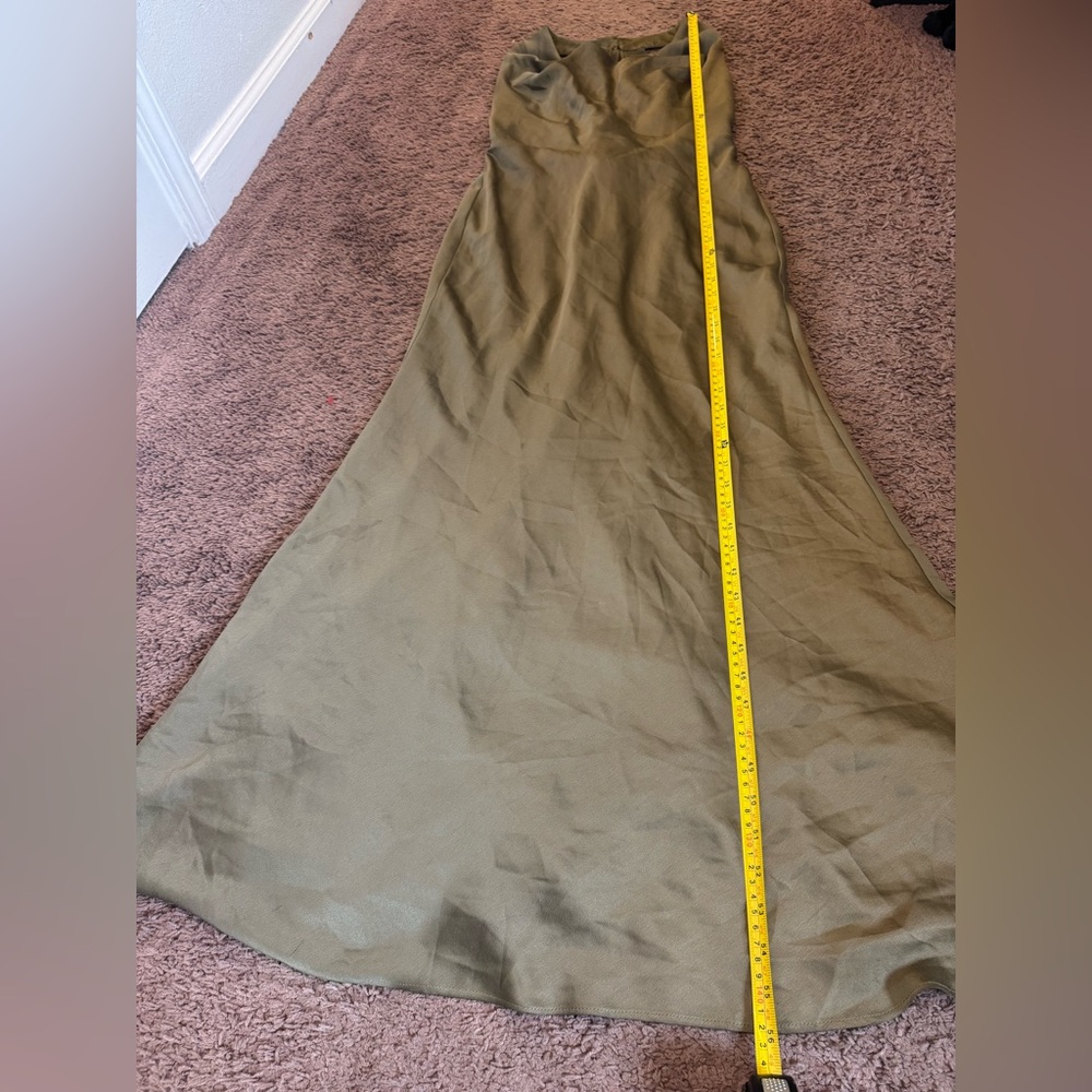 ASOS Edition Olive Green Satin Maxi Gown Dress Halter Open Back Bridesmaid 8 - Picture 8 of 11